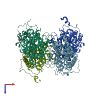 PDB entry 3b8d coloured by chain, top view.