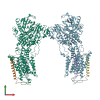 PDB entry 3b8e coloured by chain, front view.