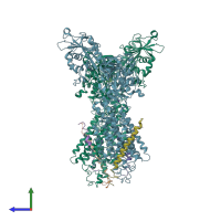 PDB entry 3b8e coloured by chain, side view.