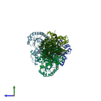 PDB entry 3b8i coloured by chain, side view.