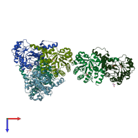 PDB entry 3b8i coloured by chain, top view.