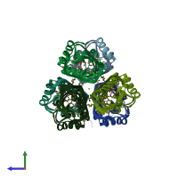 PDB entry 3b8l coloured by chain, side view.