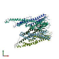 PDB entry 3b8p coloured by chain, front view.