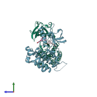 PDB entry 3b8r coloured by chain, side view.