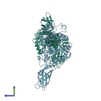 PDB entry 3b8s coloured by chain, side view.