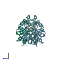 PDB entry 3b8x coloured by chain, side view.