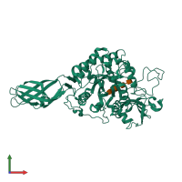 PDB entry 3b9d coloured by chain, front view.
