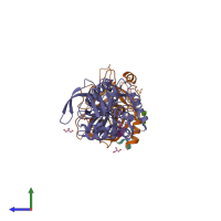 Hetero trimeric assembly 1 of PDB entry 3b9f coloured by chemically distinct molecules, side view.