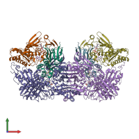 PDB entry 3b9j coloured by chain, front view.