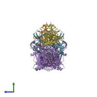 PDB entry 3b9j coloured by chain, side view.