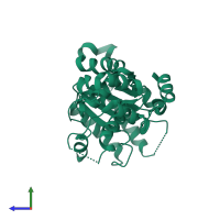 PDB entry 3b9p coloured by chain, side view.