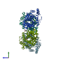 PDB 3b9x coloured by chain and viewed from the side.