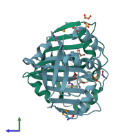 PDB entry 3ba3 coloured by chain, side view.