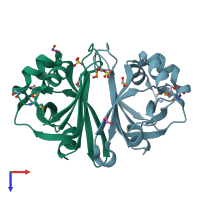 PDB entry 3ba3 coloured by chain, top view.
