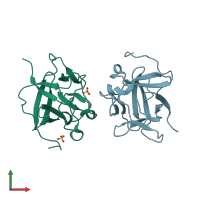 PDB entry 3ba4 coloured by chain, front view.