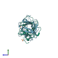 PDB entry 3ba4 coloured by chain, side view.