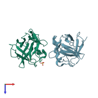 PDB entry 3ba4 coloured by chain, top view.