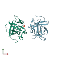 PDB entry 3ba7 coloured by chain, front view.