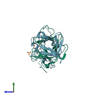 PDB entry 3ba7 coloured by chain, side view.