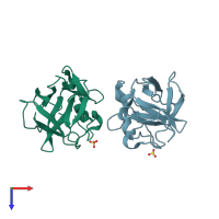 PDB entry 3ba7 coloured by chain, top view.