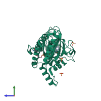 PDB entry 3ba8 coloured by chain, side view.
