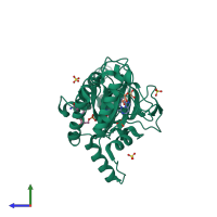 PDB entry 3baa coloured by chain, side view.