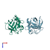 PDB entry 3bah coloured by chain, top view.