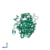 PDB entry 3baj coloured by chain, side view.