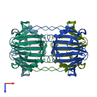 PDB entry 3bal coloured by chain, top view.