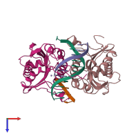 PDB entry 3bam coloured by chain, top view.