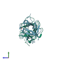 PDB entry 3bao coloured by chain, side view.