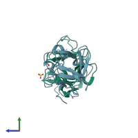 PDB entry 3bau coloured by chain, side view.