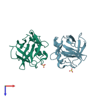 PDB entry 3bau coloured by chain, top view.