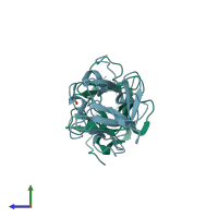 PDB entry 3bav coloured by chain, side view.
