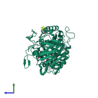 PDB entry 3bay coloured by chain, side view.