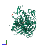 PDB entry 3bb0 coloured by chain, side view.