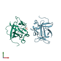 PDB entry 3bb2 coloured by chain, front view.