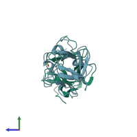 PDB entry 3bb2 coloured by chain, side view.