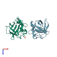 PDB entry 3bb2 coloured by chain, top view.