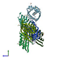 PDB entry 3bb9 coloured by chain, side view.
