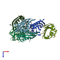 PDB entry 3bb9 coloured by chain, top view.