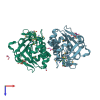 PDB entry 3bbd coloured by chain, top view.