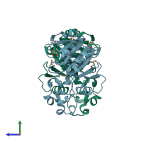 PDB entry 3bbe coloured by chain, side view.