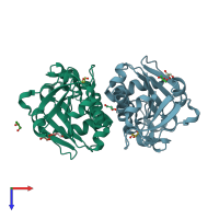 PDB entry 3bbe coloured by chain, top view.