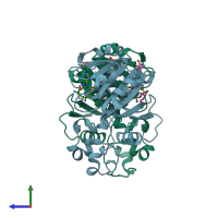PDB entry 3bbh coloured by chain, side view.