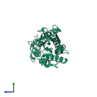 PDB entry 3bbl coloured by chain, side view.