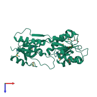 PDB entry 3bbl coloured by chain, top view.