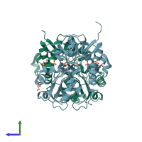 PDB entry 3bbr coloured by chain, side view.