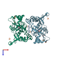 PDB entry 3bbr coloured by chain, top view.