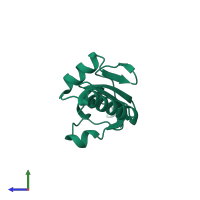 PDB entry 3bbu coloured by chain, side view.